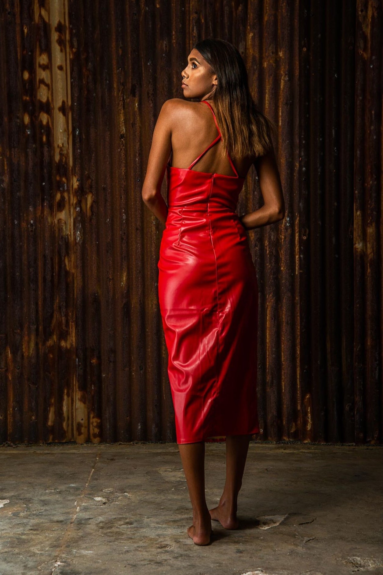 Leather Underwear-style Long Split Zipper Dress.