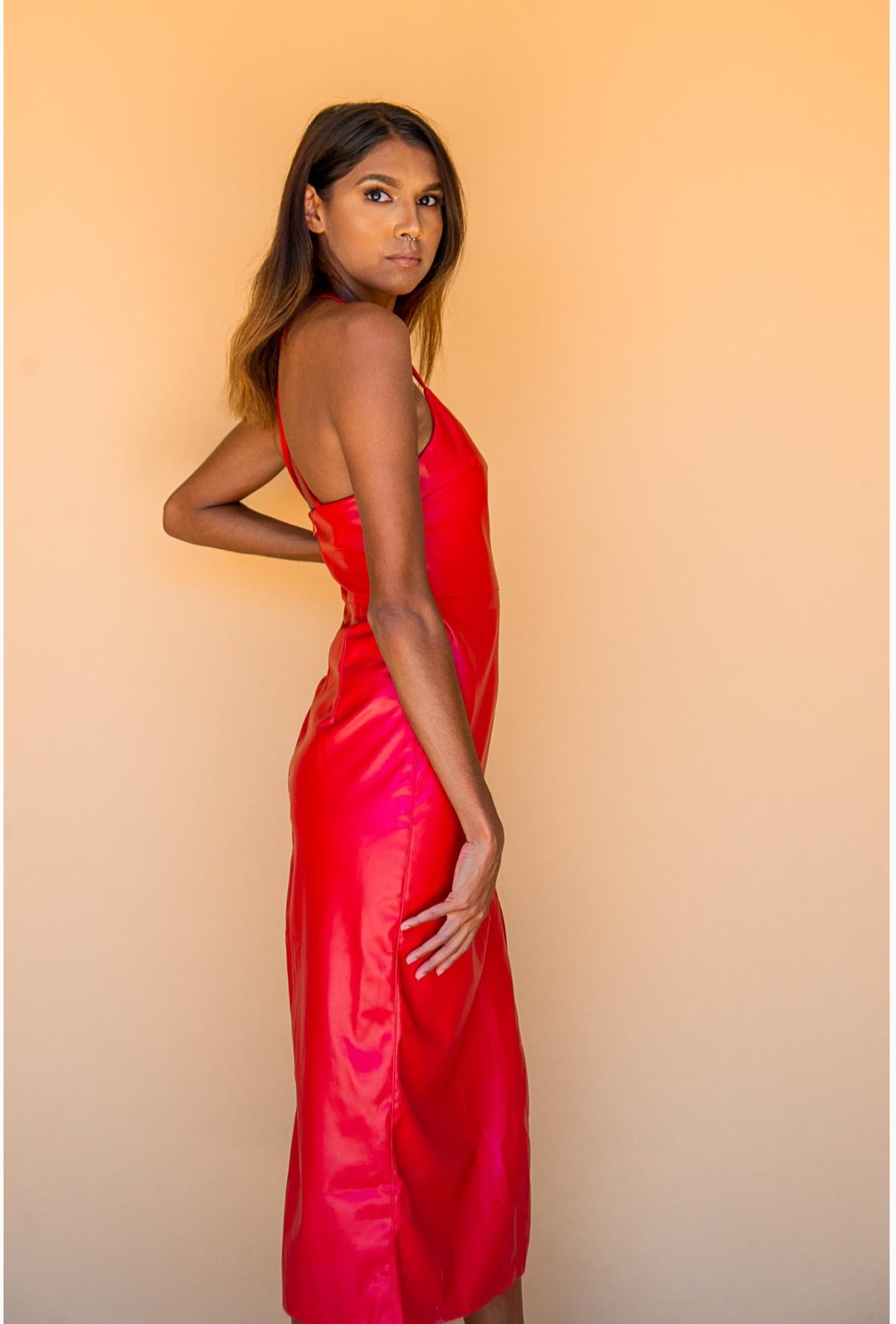 Leather Underwear-style Long Split Zipper Dress.
