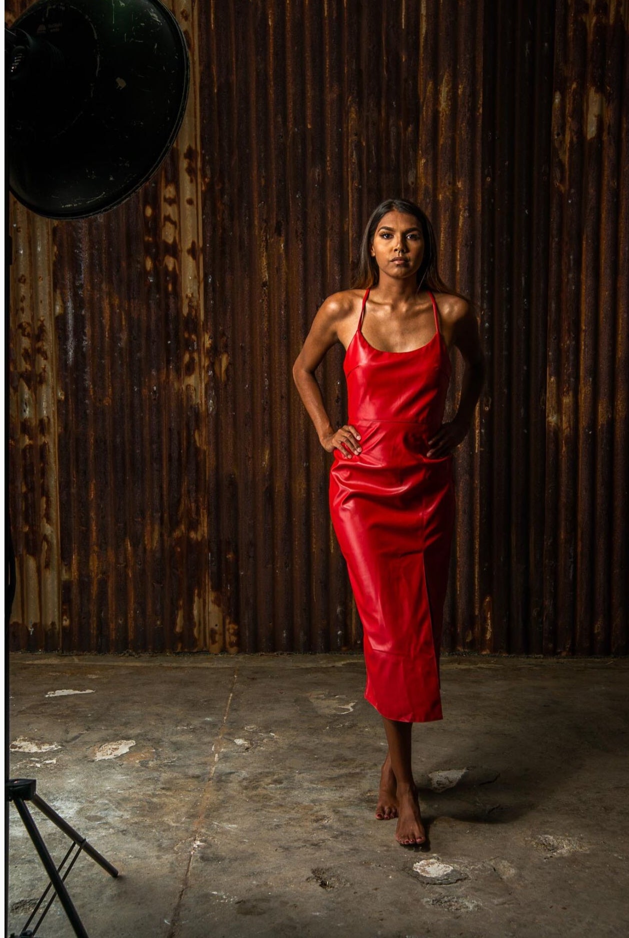 Leather Underwear-style Long Split Zipper Dress.