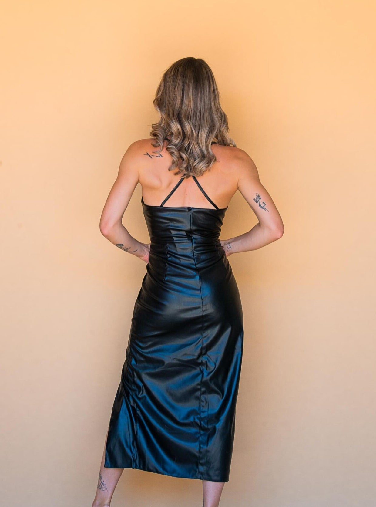Leather Underwear-style Long Split Zipper Dress.