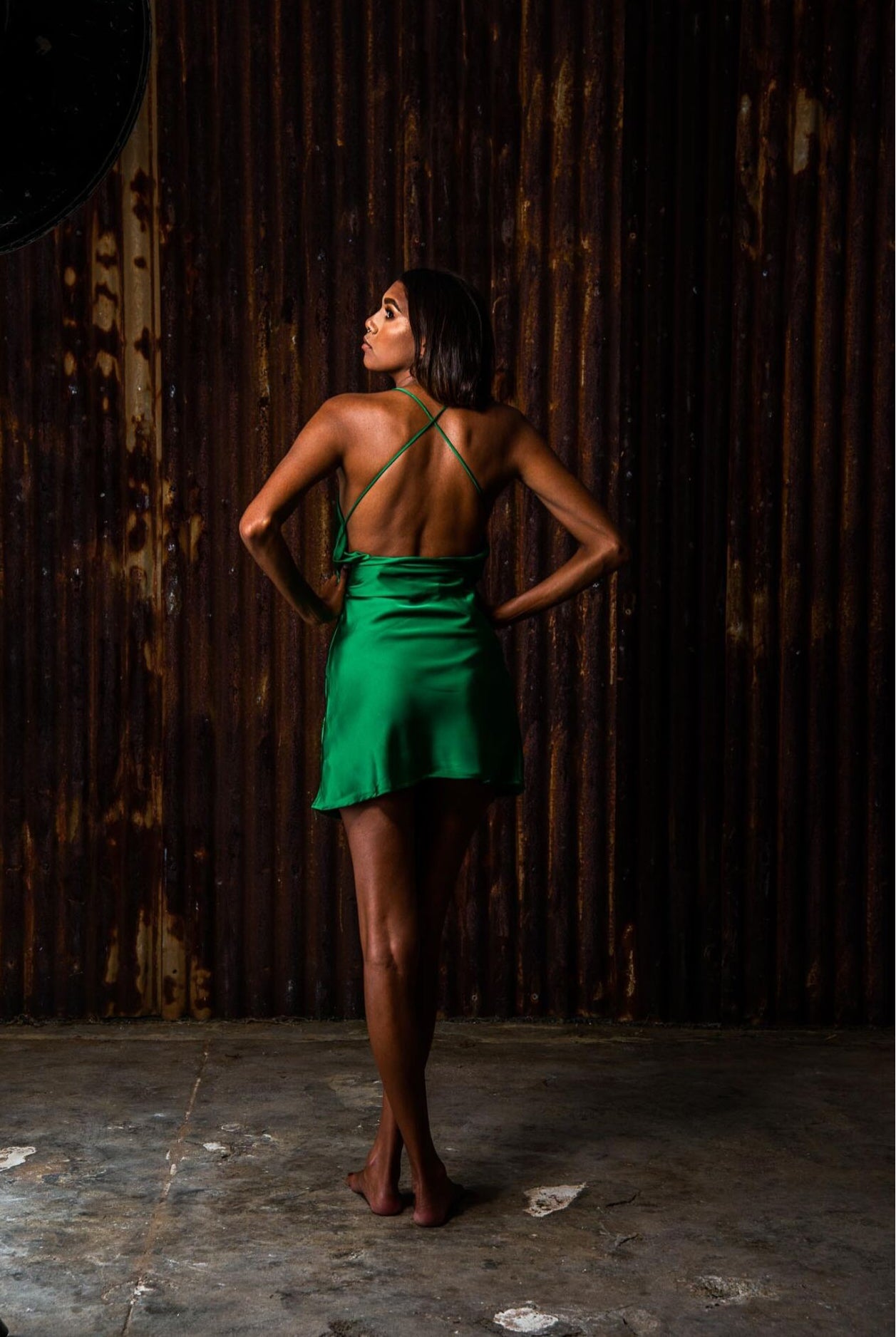 Satin Texture Suspender Dress.