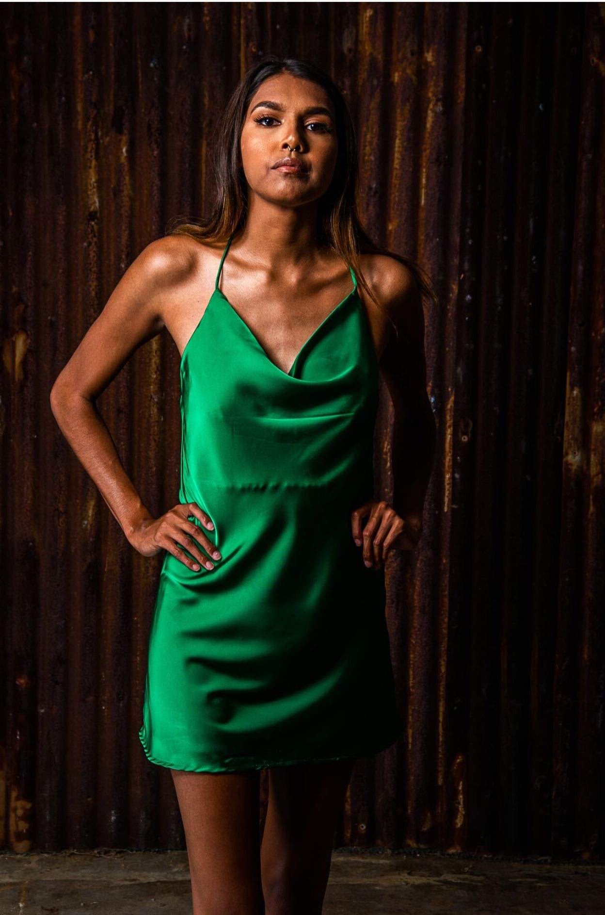 Satin Texture Suspender Dress.