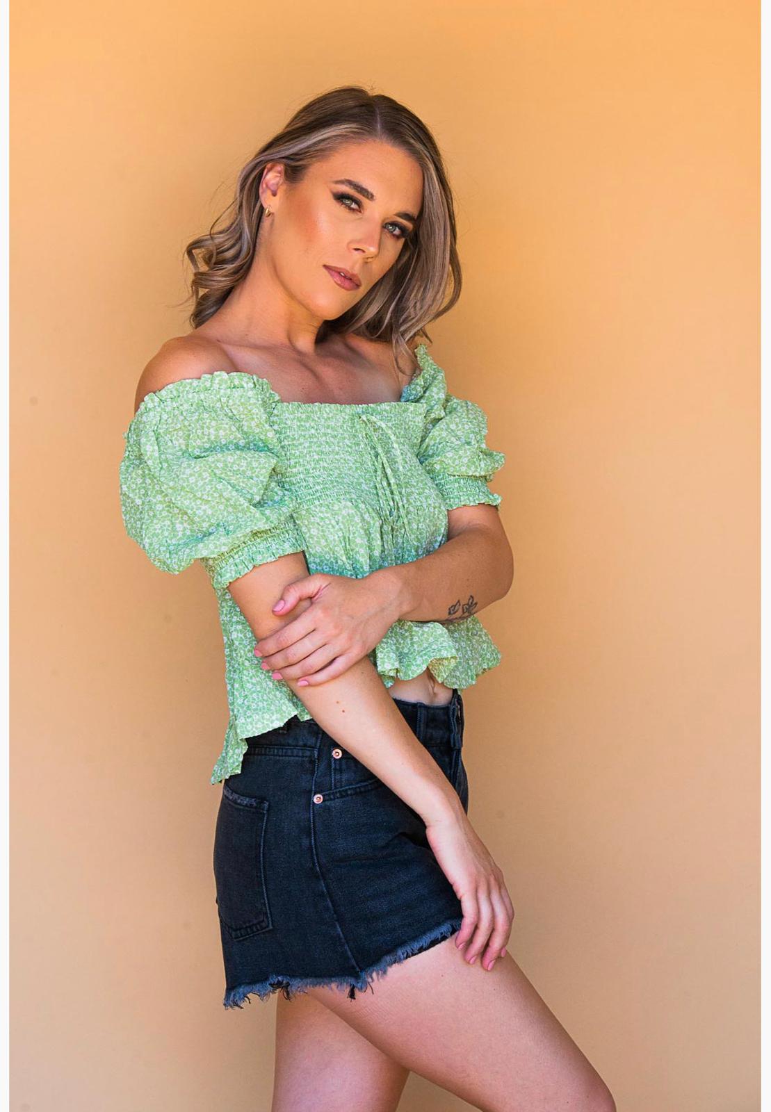 Square Collar Short Sleeve Lace Up Shirt.